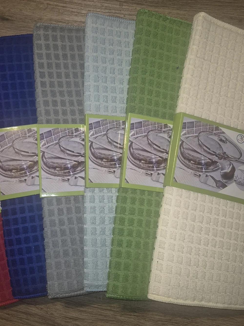 Assorted Waffle Weave Kitchen Drying Mats - Blue, Gray, Light Blue, Green, Cream